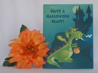 handmade halloween card dragon green