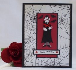 halloween birthday card dracula red black white