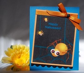 handmade halloween card spider blue orange