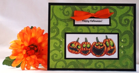 homemade halloween card green pumpkin
